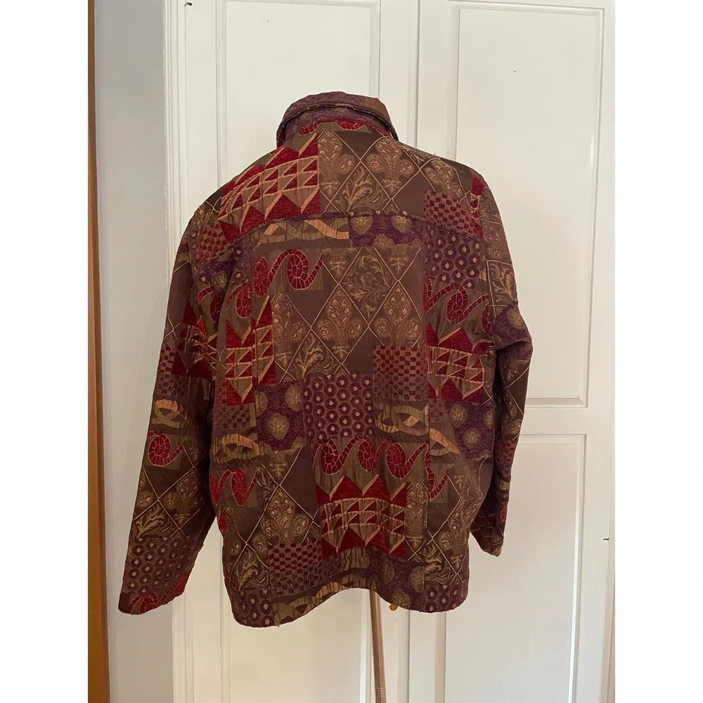 CJ Banks Women's Tapestry Patchwork Zip Up Jacket Size X/14W Boho Western‎